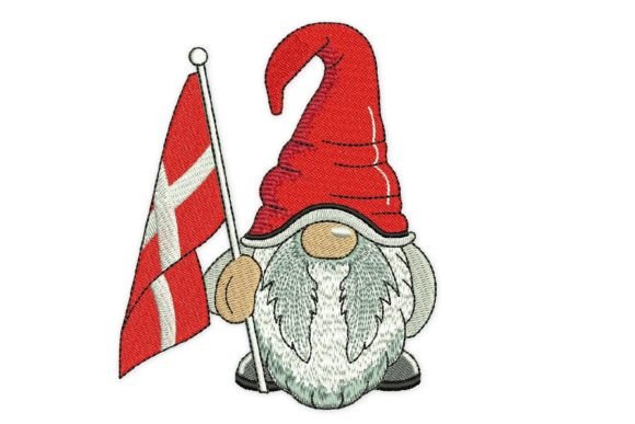 Embroidering with the Danish Flag Gnome